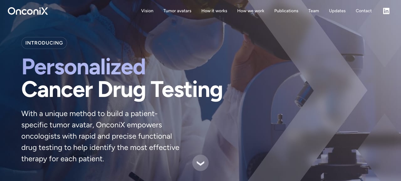 OnconiX public website introducing personalised oncology